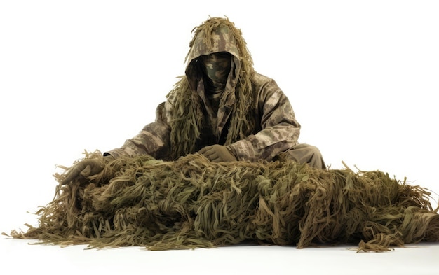 Photo sniper ghillie suit on white background