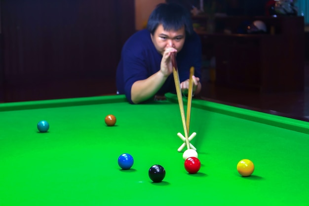 Snooker balls on a table in the club.