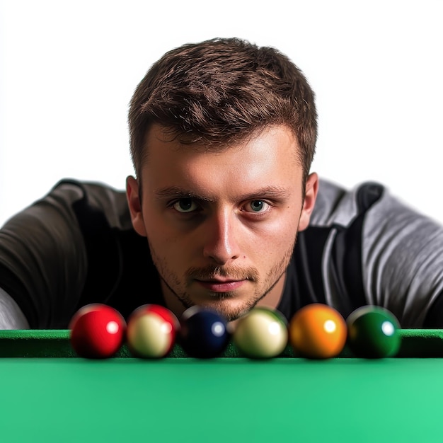 Photo snooker player isolated on a solid white background