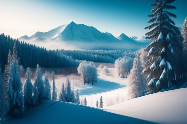 snow capped mountain and tree