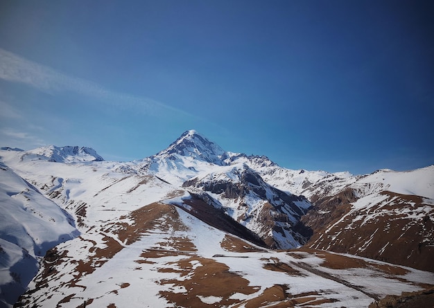 Snow-capped mountains, Georgia, Kazbegi, Winter landscape