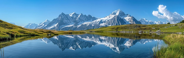 Snow Capped Mountains Reflecting in Alpine Lake