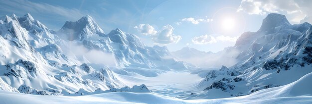 Snow Capped Mountains Stretching into Winter Wonderland Horizon Panoramic View Landscape Photo Con