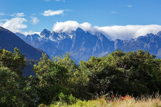 The snow capped Southern Alps in New Zealand