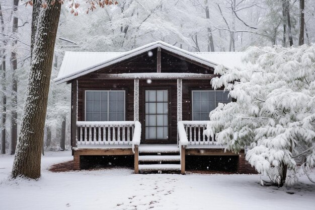 Photo snow covered cabin in the woods