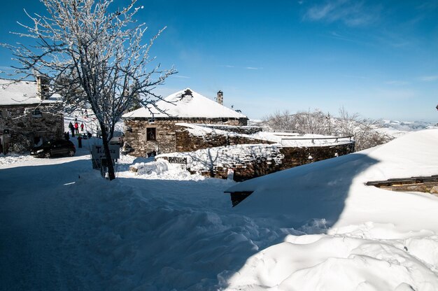 Snow covered field against sky