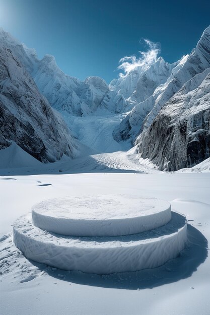 Photo a snow covered mountain range with a large round