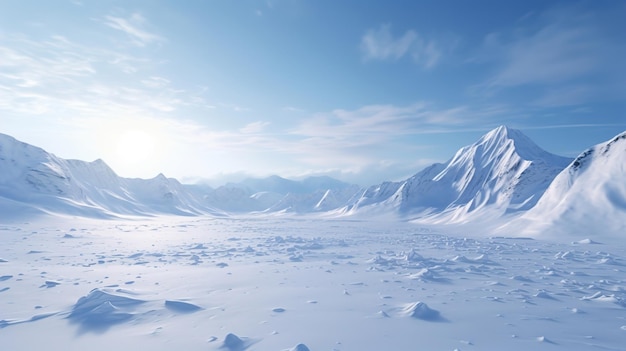 Snow covered mountains in the background