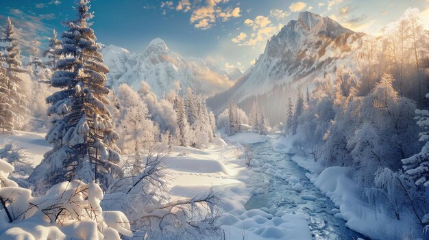 snow covered mountains in the winter