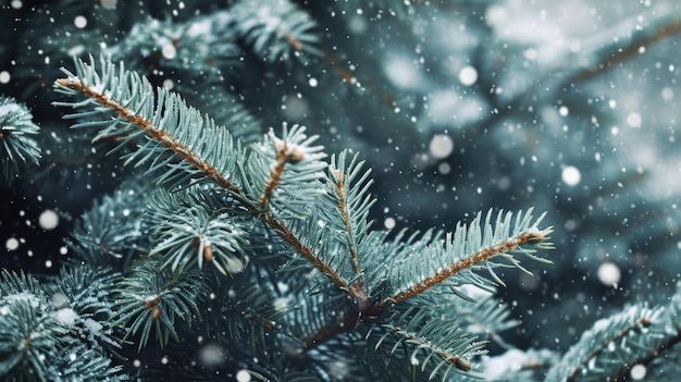 A snow covered pine tree with snow on its branches