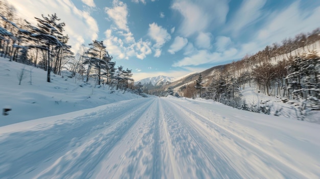 Snow covered road in forest