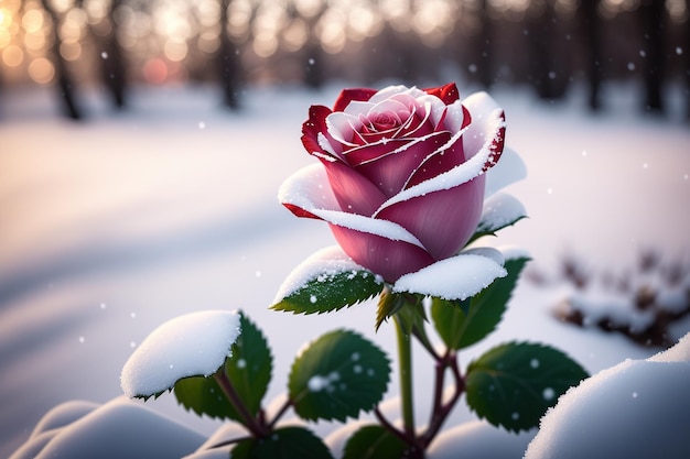 A snow covered rose in the snow