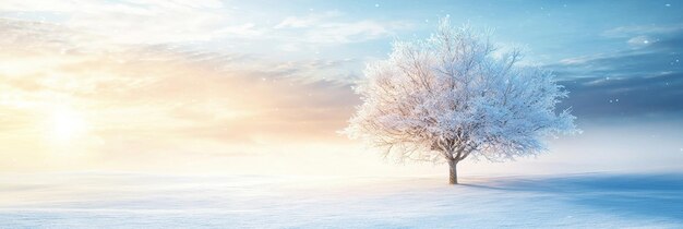 Photo the snow covers a lone leafless white tree in winter on a sunny day