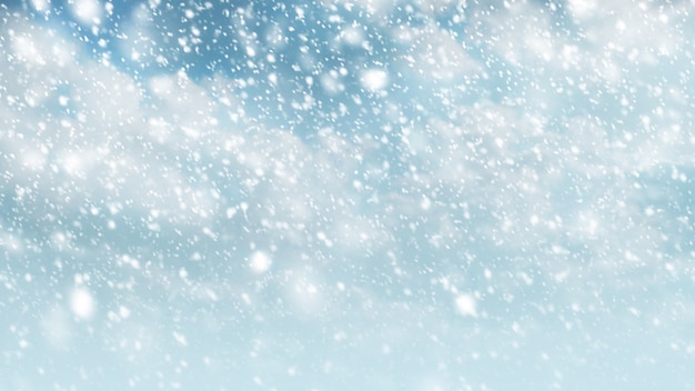 Snow falling on sky with cloud for winter season and christmas background