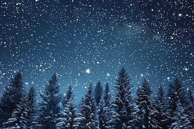 snow falling stars in the sky over trees