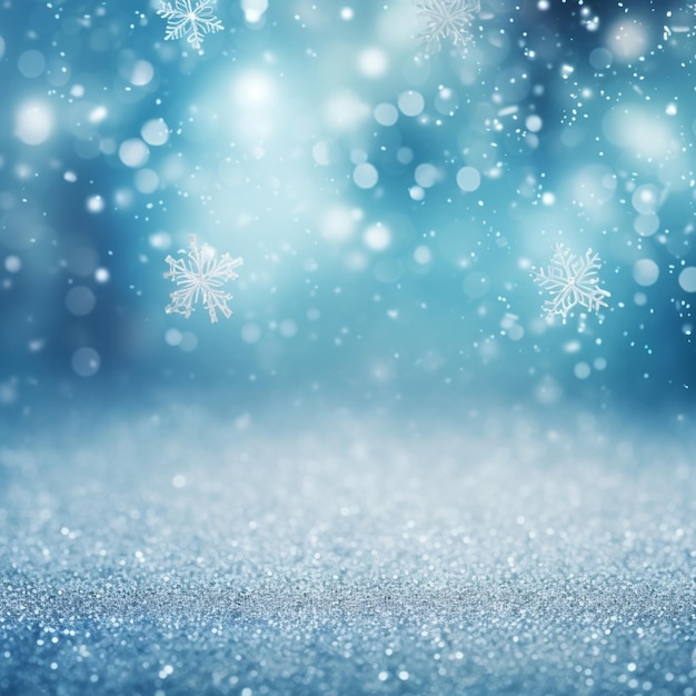 snow flakes falling down on a blue background with a blurry background generative ai