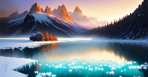 Snow Frozen Icy Scenery in Winter Wallpaper of massive arctic glacier landscape Generative AI for instagram facebook wall painting