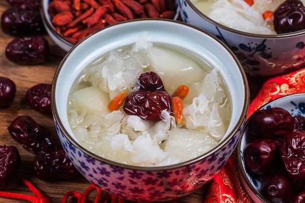 Snow Fungus and Pear Sweet Soup Dessert Chinese Healthy