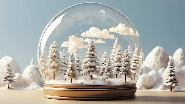 Snow Globe Serenity 3D Illustration with White Snow Cover