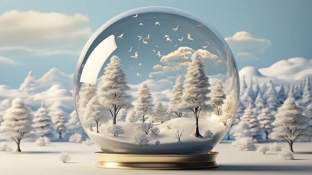 Snow Globe Serenity 3D Illustration with White Snow Cover