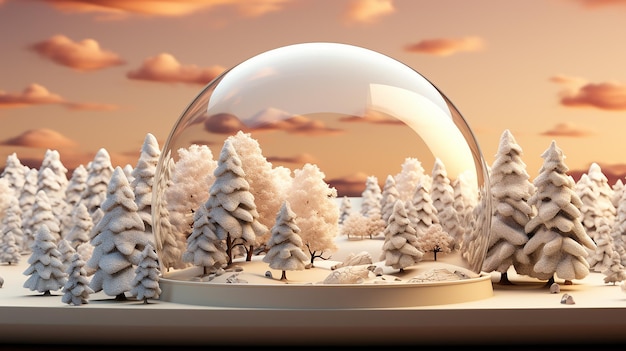 Snow Globe Serenity 3D Illustration with White Snow Cover