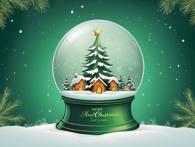 a snow globe with a christmas tree and a house in the background