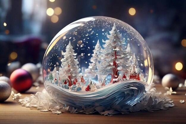 Photo a snow globe with a christmas tree inside