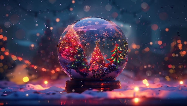 a snow globe with a christmas tree on it