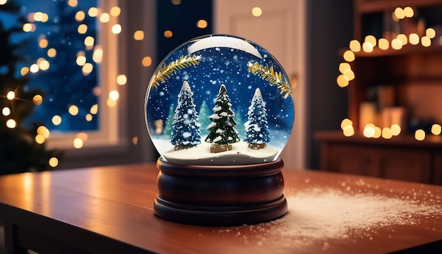 Photo a snow globe with christmas trees on it