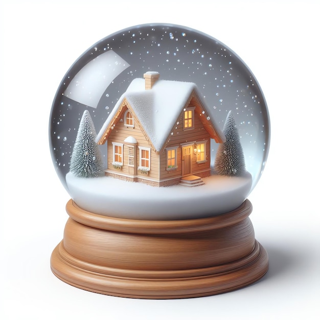 Snow Globe with House and Trees Covered in Snow