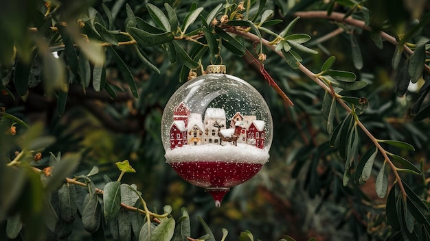 Photo a snow globe with houses on it