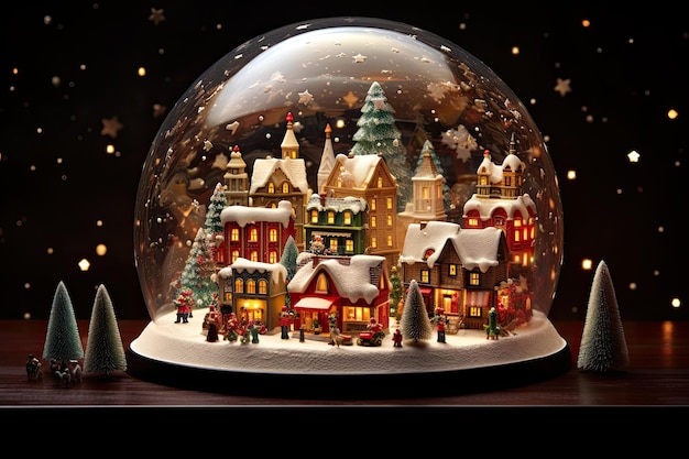 Snow globe with miniature houses and Santa Claus Christmas and New Year concept AI Generated