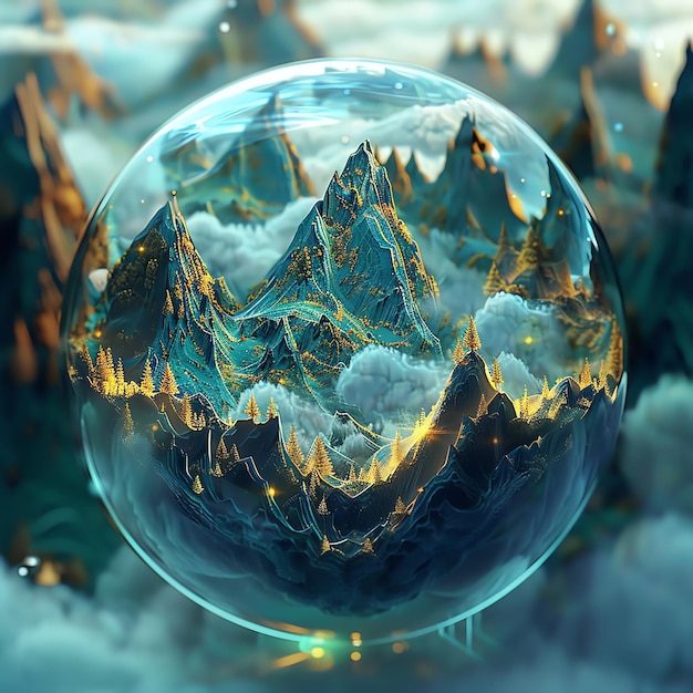 Photo a snow globe with mountains in the background