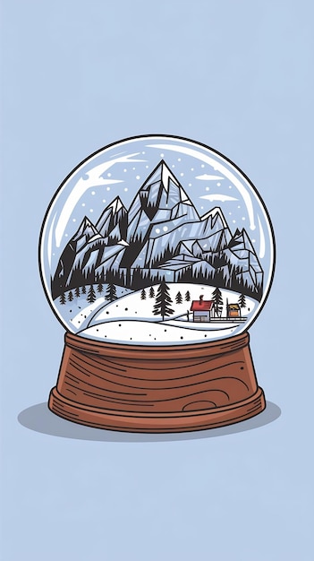 Photo snow globe with mountains cartoon style