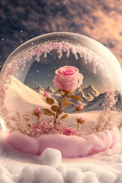 Snow globe with a rose inside of it generative ai