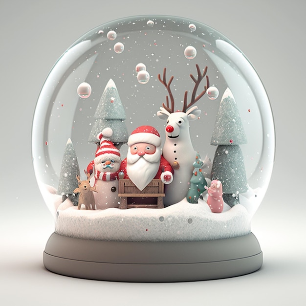 A snow globe with santa and reindeer on it