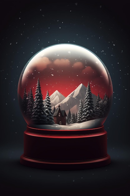 A snow globe with a snowy forest and a snowy landscape.