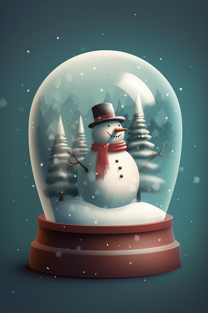 A snow globe with a snowy landscape and christmas scene