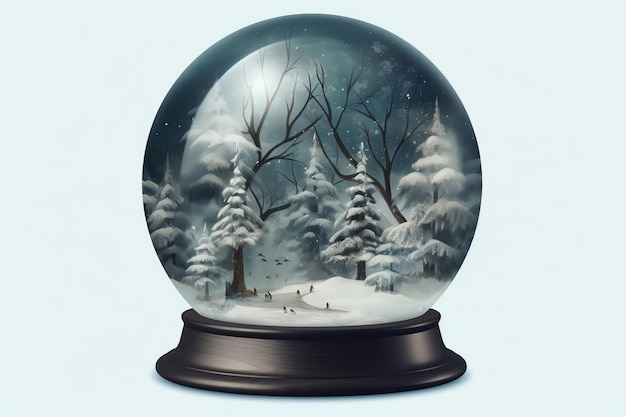 A snow globe with a snowy scene