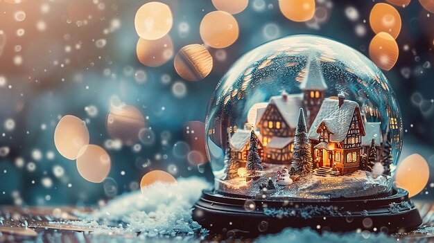 Photo snow globe with a winter village