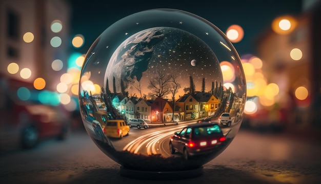 Snow globe world. Urban scenes. Generative AI.