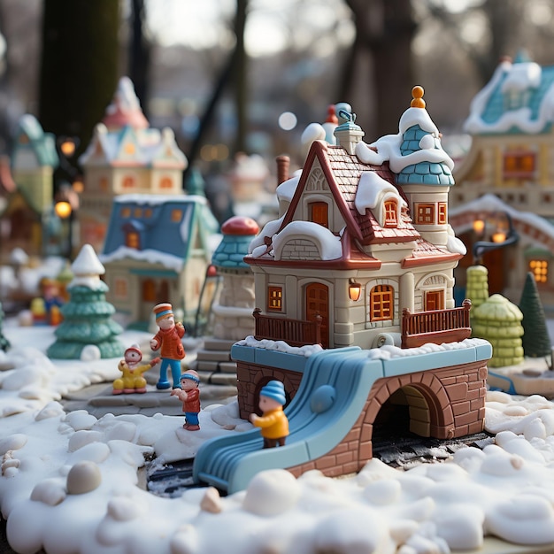 snow and house made with toys