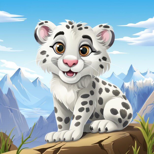 Snow Leopard Relaxing on Snowy Hilltop