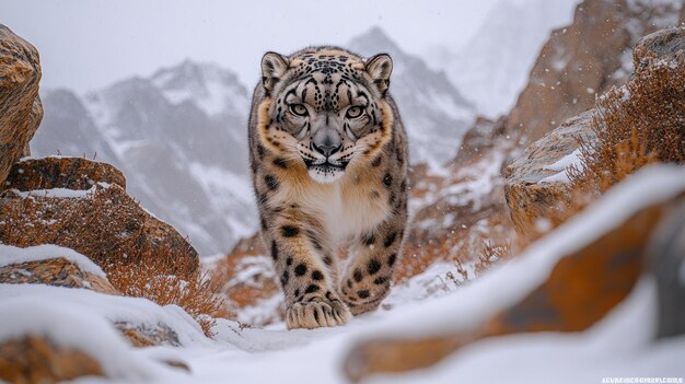 Snow Leopard in Snowy Mountain