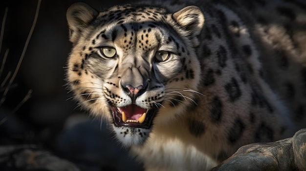 A snow leopard with a black and white face