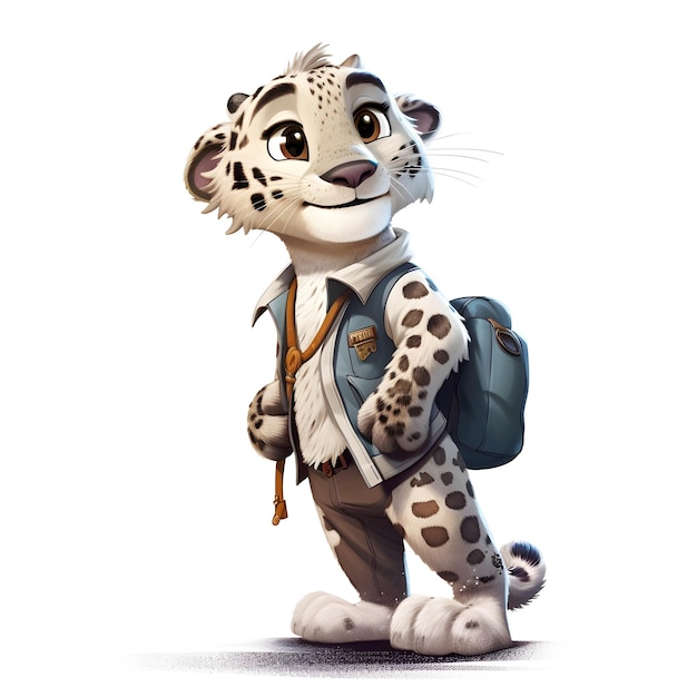 A snow leopard with a blue tag on his jacket