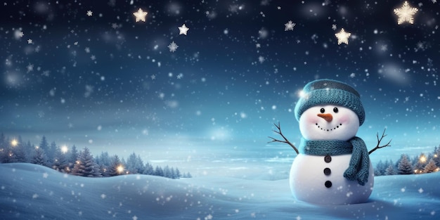 Snow man on christmas snow background