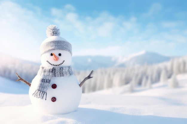 Snow man on christmas snow background