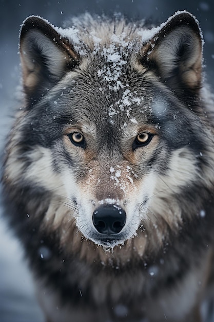 snow mountain wolf face view snow fog mist