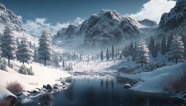 Photo snow mountains landscape